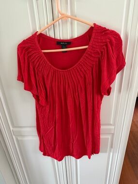 Style & Co. Bright Red Pleated Scoop-Neck Short Sleeve Tee